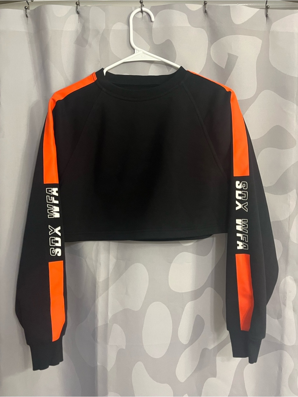 White Fox Boutique Black Crop Sweatshirt with Orange Panels